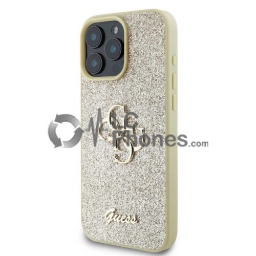iPhone 16 Pro Max - Guess Glitter Script Big 4G Case Gold