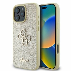 iPhone 16 Pro Max - Guess Glitter Script Big 4G Case Gold