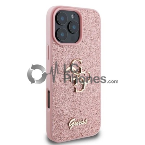 iPhone 16 Pro Max - Guess Glitter Script Big 4G Case Pink