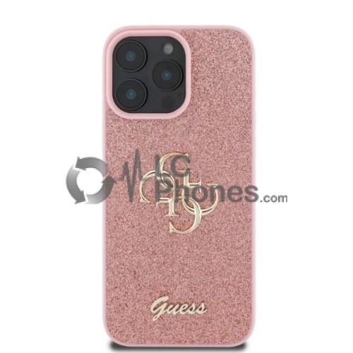 iPhone 16 Pro Max - Guess Glitter Script Big 4G Case Pink