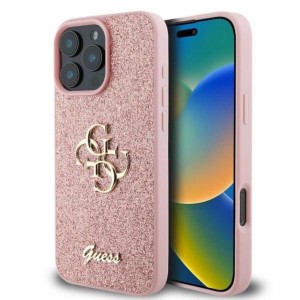 iPhone 16 Pro Max - Guess Glitter Script Big 4G Case Pink