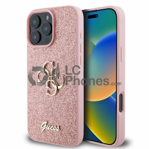 iPhone 16 Pro Max - Guess Glitter Script Big 4G Case Pink