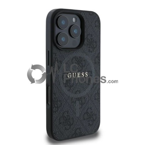 iPhone 16 Pro - Guess 4G Collection Metal Logo MagSafe Compatible Case Black