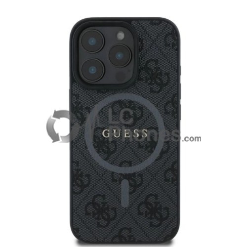 iPhone 16 Pro - Guess 4G Collection Metal Logo MagSafe Compatible Case Black