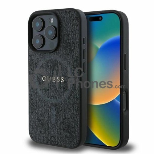 iPhone 16 Pro - Guess 4G Collection Metal Logo MagSafe Compatible Case Black