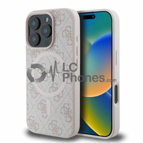iPhone 16 Pro - Guess 4G Collection Metal Logo MagSafe Compatible Case Pink
