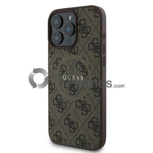iPhone 16 Pro - Guess 4G Collection Metal Logo MagSafe Compatible Case Brown
