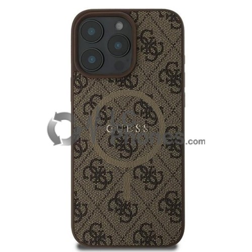 iPhone 16 Pro - Guess 4G Collection Metal Logo MagSafe Compatible Case Brown