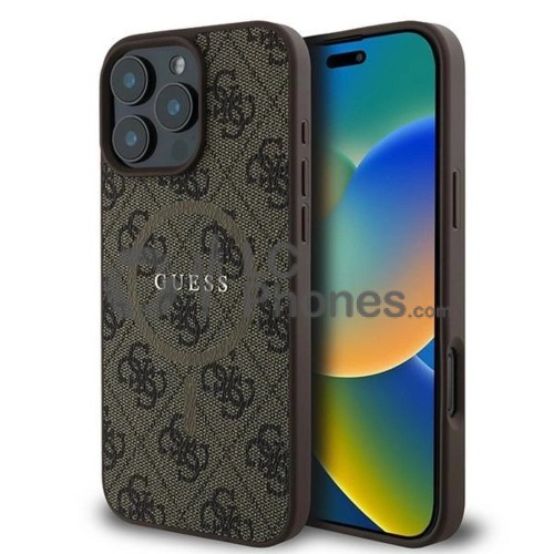 iPhone 16 Pro - Guess 4G Collection Metal Logo MagSafe Compatible Case Brown