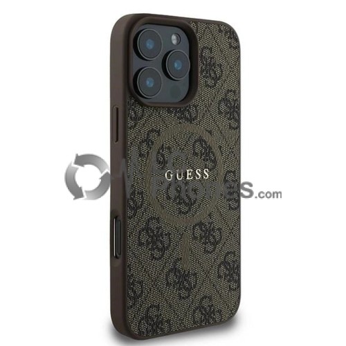 iPhone 16 Pro - Guess 4G Collection Metal Logo MagSafe Compatible Case Brown