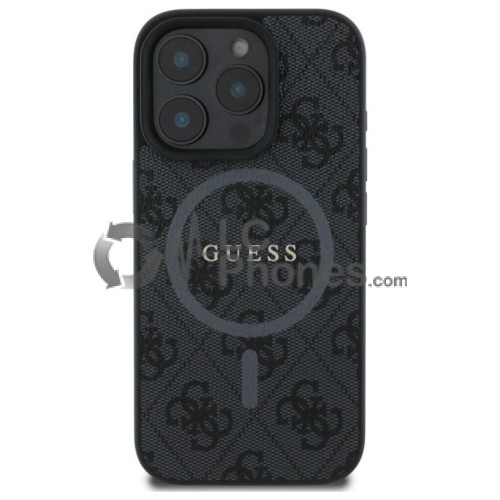 iPhone 16 Pro Max - Guess 4G Collection Metal Logo MagSafe Compatible Case Black