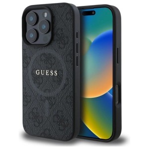 iPhone 16 Pro Max - Guess 4G Collection Metal Logo MagSafe Compatible Case Black