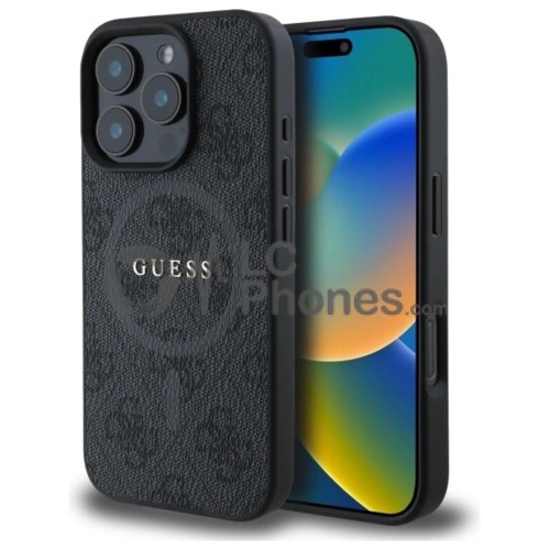 iPhone 16 Pro Max - Guess 4G Collection Metal Logo MagSafe Compatible Case Black