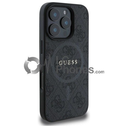 iPhone 16 Pro Max - Guess 4G Collection Metal Logo MagSafe Compatible Case Black