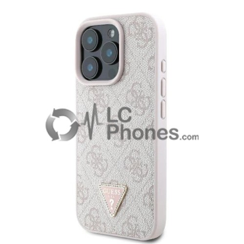 iPhone 16 Pro - Guess Hardcase Leather 4G Triangle Strass Case Rose