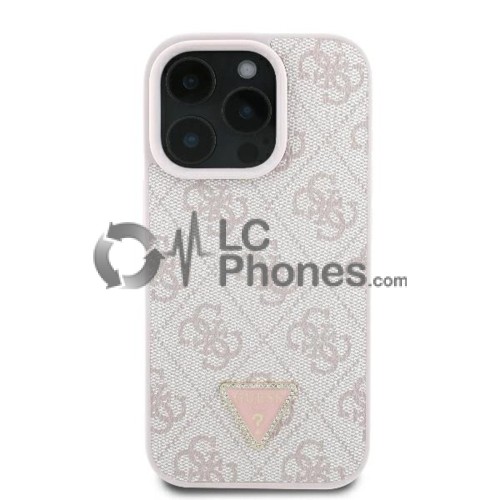iPhone 16 Pro - Guess Hardcase Leather 4G Triangle Strass Case Rose