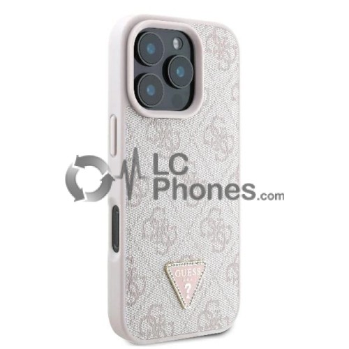 iPhone 16 Pro - Guess Hardcase Leather 4G Triangle Strass Case Rose
