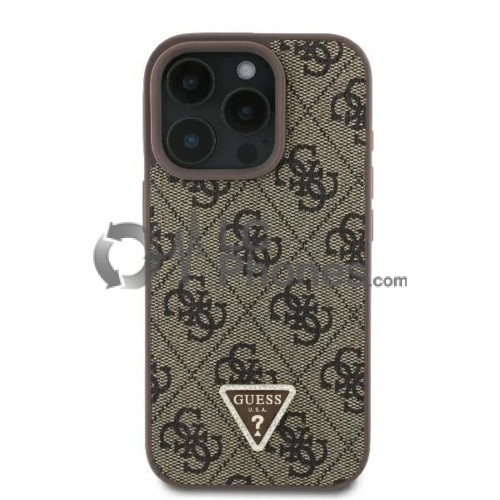 iPhone 16 Pro Max - Guess Hardcase Leather 4G Triangle Strass Case Brown