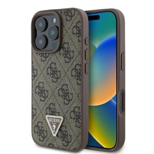 iPhone 16 Pro Max - Guess Hardcase Leather 4G Triangle Strass Case Brown