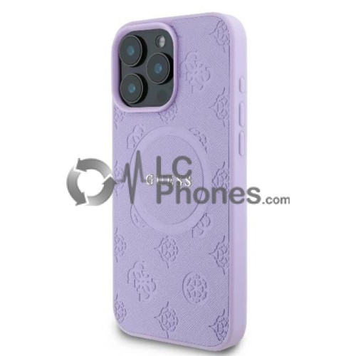 iPhone 16 Pro Max - Guess Hardcase Saffiano Logo Peony Magsafe Compatible Case Purple