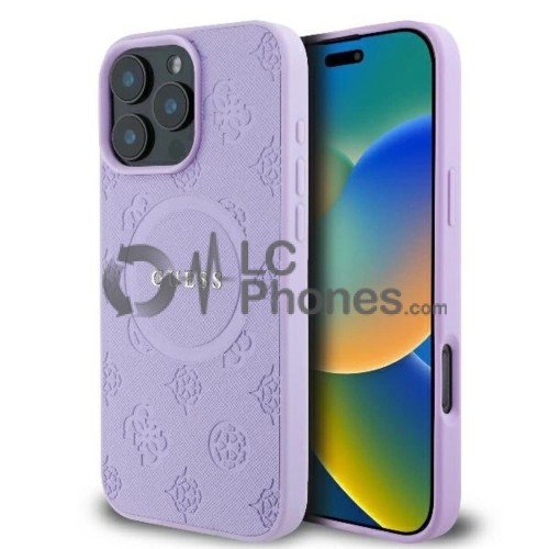 iPhone 16 Pro Max - Guess Hardcase Saffiano Logo Peony Magsafe Compatible Case Purple