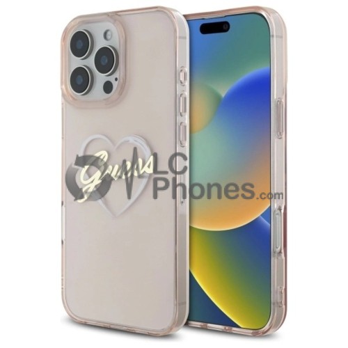 iPhone 16 Pro Max - Guess IML Heart TPU Case Pink
