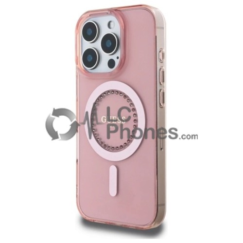 iPhone 16 Pro - Guess IML Rhinestones MagSafe Compatible Case Pink