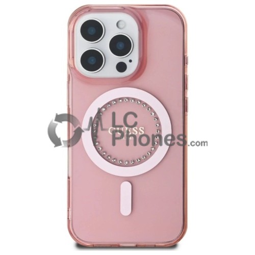 iPhone 16 Pro - Guess IML Rhinestones MagSafe Compatible Case Pink