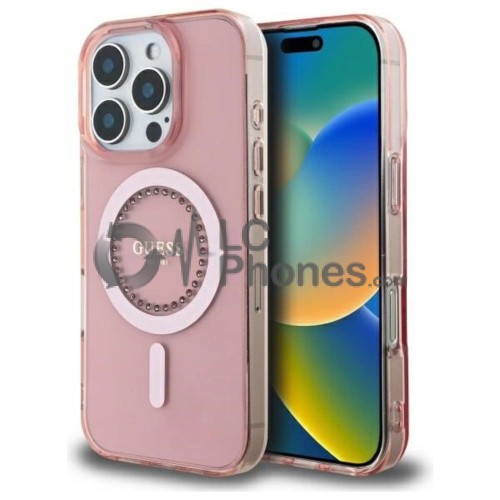iPhone 16 Pro - Guess IML Rhinestones MagSafe Compatible Case Pink