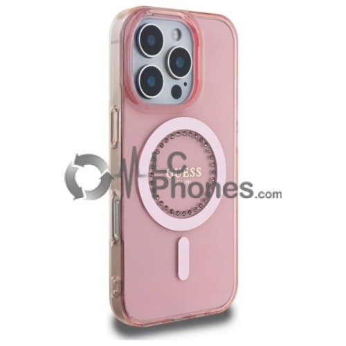 iPhone 16 Pro - Guess IML Rhinestones MagSafe Compatible Case Pink