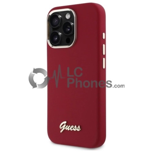 iPhone 16 Pro Max - Guess Silicon Script Metal Logo Case Red