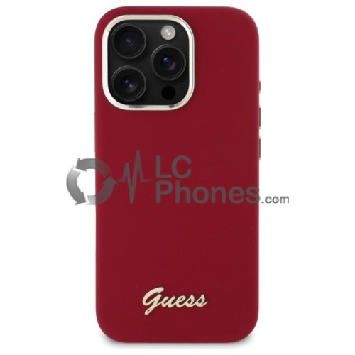 iPhone 16 Pro Max - Guess Silicon Script Metal Logo Case Red