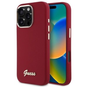 iPhone 16 Pro Max - Guess Silicon Script Metal Logo Case Red