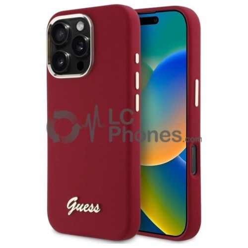 iPhone 16 Pro Max - Guess Silicon Script Metal Logo Case Red