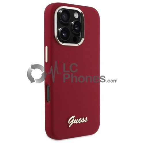 iPhone 16 Pro Max - Guess Silicon Script Metal Logo Case Red