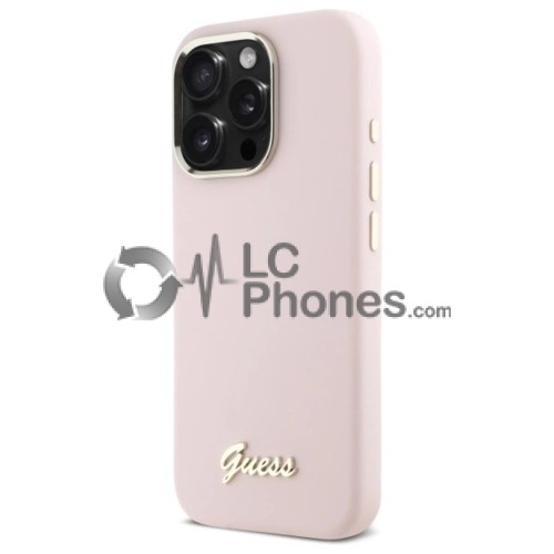 iPhone 16 Pro Max - Guess Silicon Script Metal Logo Case Rose