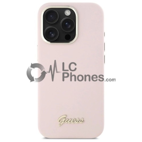 iPhone 16 Pro Max - Guess Silicon Script Metal Logo Case Rose