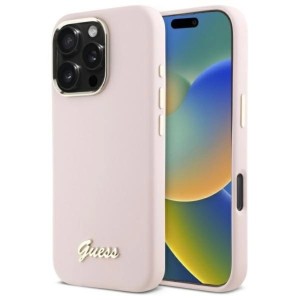 iPhone 16 Pro Max - Guess Silicon Script Metal Logo Case Rose