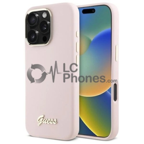 iPhone 16 Pro Max - Guess Silicon Script Metal Logo Case Rose