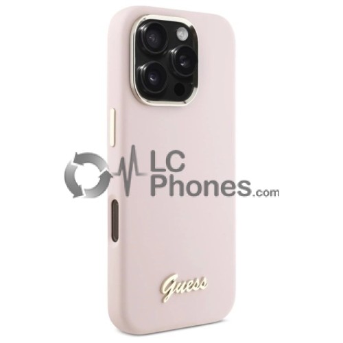 iPhone 16 Pro Max - Guess Silicon Script Metal Logo Case Rose