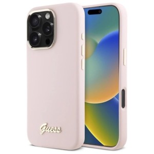 iPhone 16 Pro - Guess Silicon Script Metal Logo Case Rose