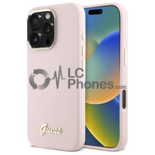 iPhone 16 Pro - Guess Silicon Script Metal Logo Case Rose