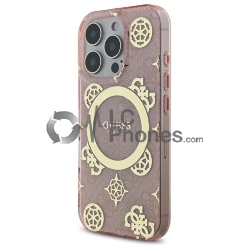 iPhone 16 Pro - Guess Peony On 4G Logo Background Magsafe Compatible Case Pink