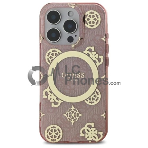 iPhone 16 Pro - Guess Peony On 4G Logo Background Magsafe Compatible Case Pink