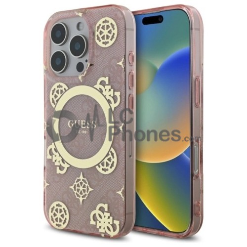 iPhone 16 Pro - Guess Peony On 4G Logo Background Magsafe Compatible Case Pink