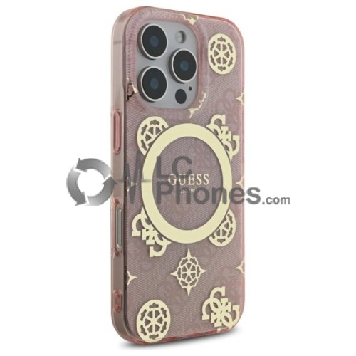 iPhone 16 Pro - Guess Peony On 4G Logo Background Magsafe Compatible Case Pink