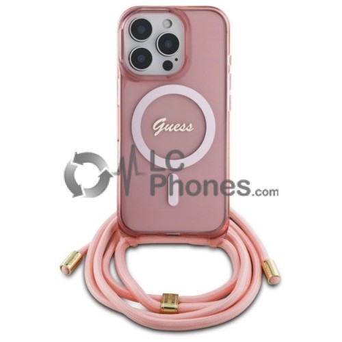 iPhone 16 Pro Max - Guess Crossbody Cord Script  Magsafe Compatible Case Pink