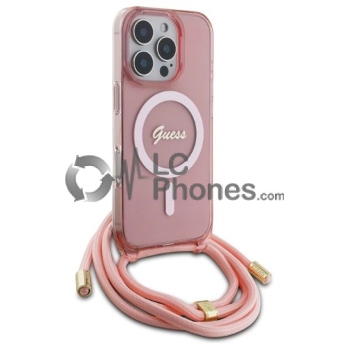 iPhone 16 Pro Max - Guess Crossbody Cord Script  Magsafe Compatible Case Pink