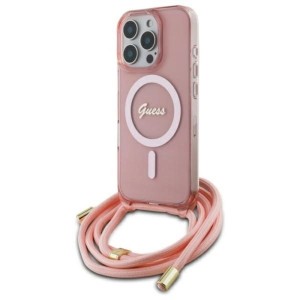 iPhone 16 Pro Max - Guess Crossbody Cord Script  Magsafe Compatible Case Pink
