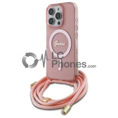 iPhone 16 Pro Max - Guess Crossbody Cord Script  Magsafe Compatible Case Pink